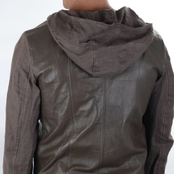 New Primo Emporio Brown Leather & Denim Jacket - Picture 2 of 4